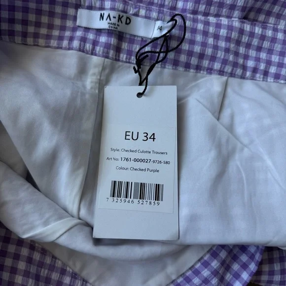 NWT Margaux Dietz Lilac Purple White Checked Culotte Trousers - Picture 7 of 9